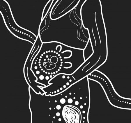 Aboriginal black and white Pregnant Woman Art - Illustration