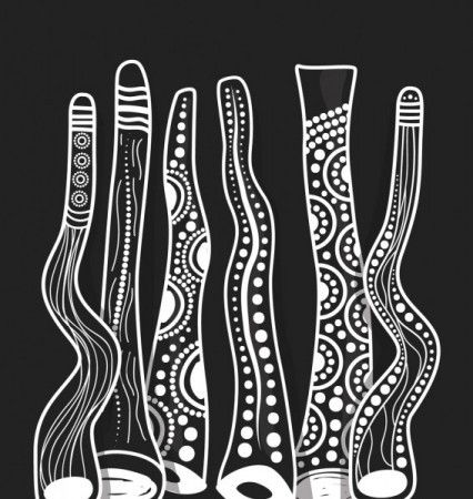Aboriginal Didgeridoo Art Background Black And White