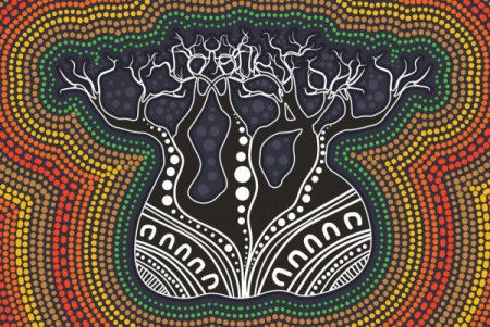 Aboriginal dot art Boab (Baobab) Tree background