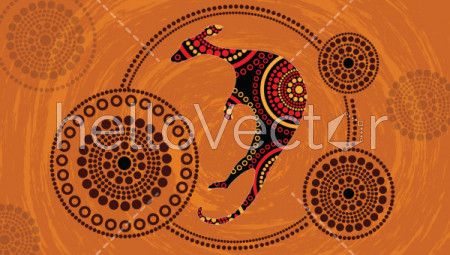 Aboriginal art vector painting with kangaroo.
