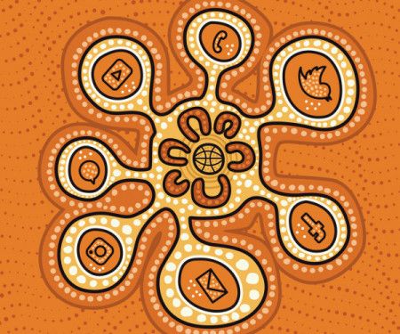Aboriginal art illustration concept of people connected to the internet