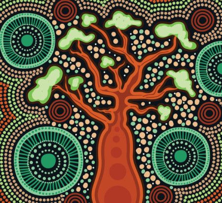 Aboriginal style tree painting illustration