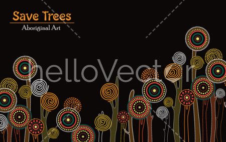 Aboriginal tree, Aboriginal art vector painting with tree, Save tree landscape banner background.