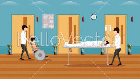 Medical concept horizontal background, Medical services with doctors and patients in hospital