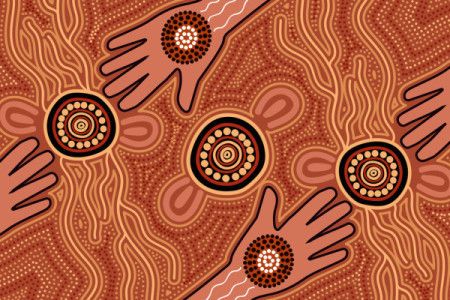 Dot aboriginal style of painting with hands