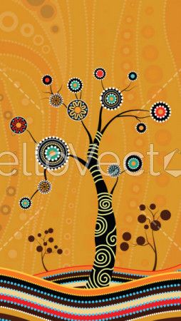 Tree on the hill, Aboriginal tree, Aboriginal art vector painting with tree.
