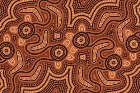 Brown Aboriginal Australian Artwork With Boomerang