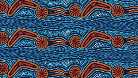 Aboriginal dot art vector background with boomerang