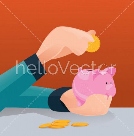 Saving money for future investment concept, Man putting coin in piggy bank