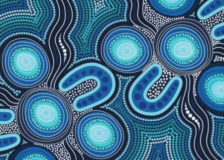 Blue aboriginal dot art vector painting
