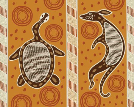 Aboriginal art vector painting with kangaroo and turtle