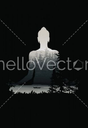 Buddha background vector, Buddha and nature, meditation background