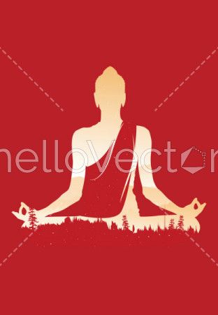 Buddha vector, Abstract Buddha on red background, Buddha and nature, meditation background