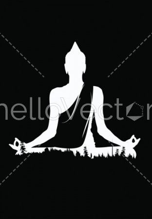 Buddha vector, White buddha on black background, Buddha and nature, meditation background