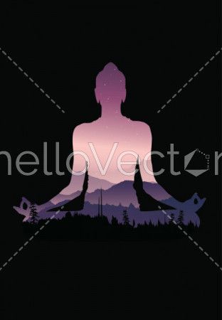 Buddha background vector, Buddha and nature, meditation background