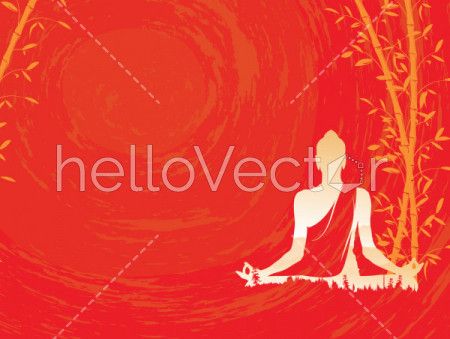 Buddha vector, Abstract Buddha with bamboo on red background, Buddha and nature, meditation