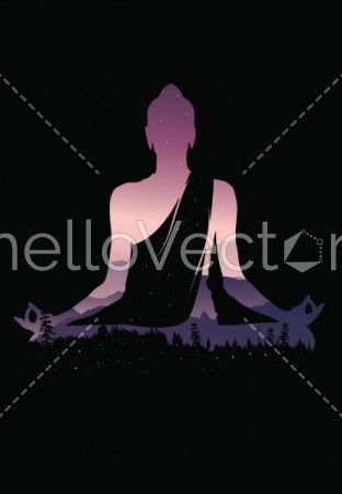 Buddha vector, Abstract Buddha on black background, Buddha and nature, meditation background