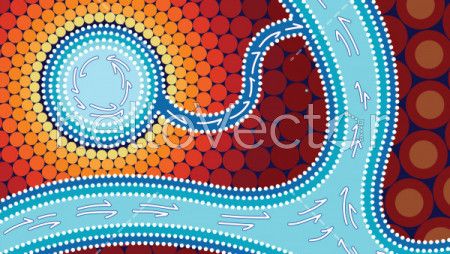 River, Connection concept, Aboriginal art vector background with river,.