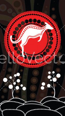 Aboriginal art vector background, Nature concept, Dot art painting with kangaroo, hill and tree.