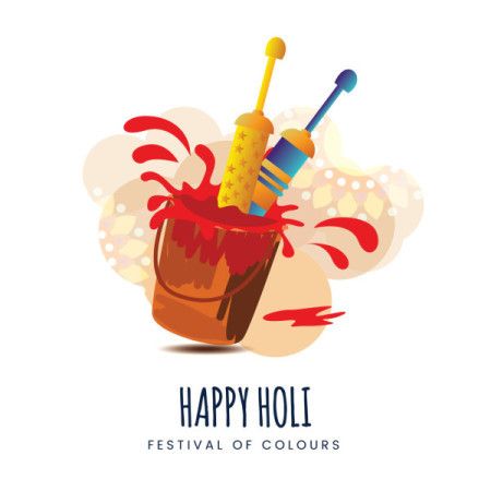 Color bucket with water guns, happy Holi illustration