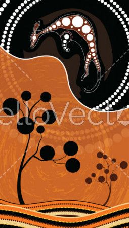 Aboriginal art vector background, Nature concept, Dot art painting with kangaroo and tree.