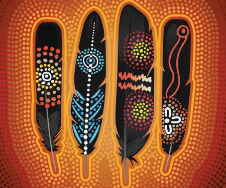 Aboriginal dot painting with feather