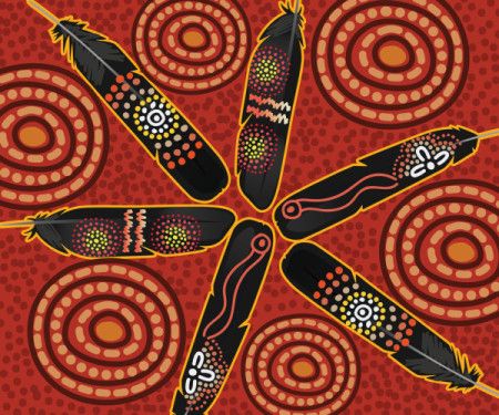 Aboriginal dot art vector feather background