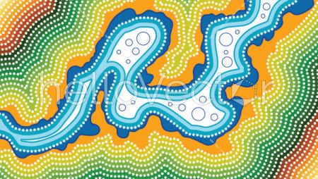 River, Aboriginal art vector background with river.