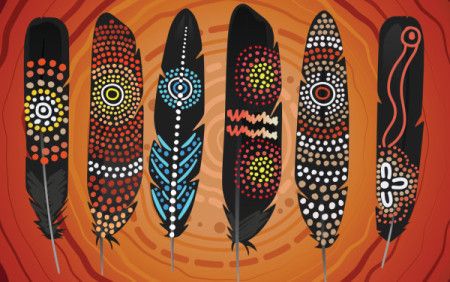Aboriginal dot art vector feathers design
