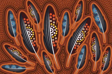 Aboriginal dot art design with feathers