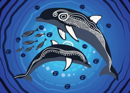 Mother and baby dolphin aboriginal artwork - Vector