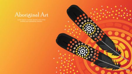 Aboriginal dot art banner design with feather