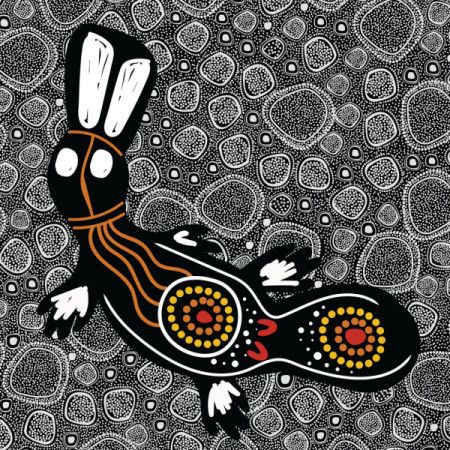 Aboriginal dot art painting with platypus