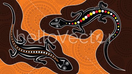 Lizard vector, Aboriginal art background with lizard.