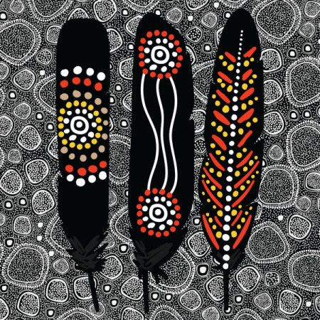 Aboriginal dot painting with feather