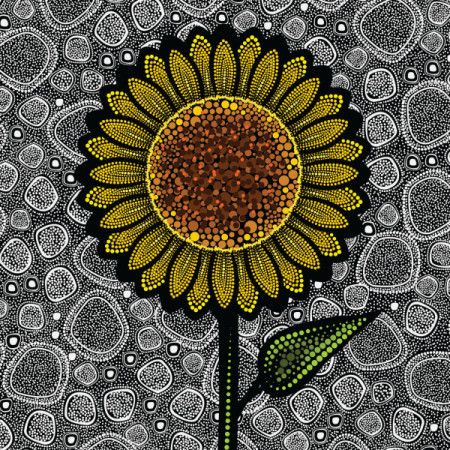 Aboriginal dot art design with sunflower