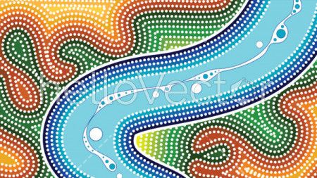 River, Aboriginal art vector background with river