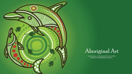 Green aboriginal banner background with Dolphin