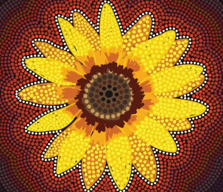 Aboriginal dot art with sunflower