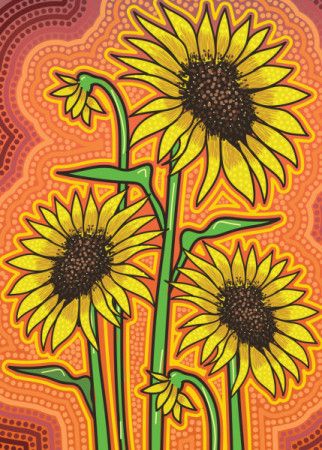 Aboriginal dot sunflower art illustration