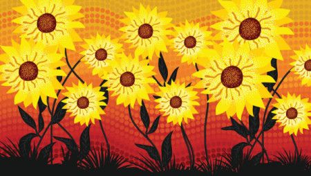 Sunflower Painting Illustration - Aboriginal style