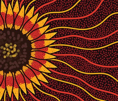 Aboriginal dot painting with sunflower