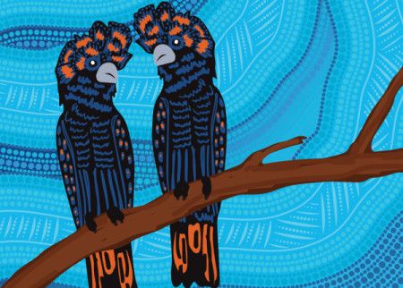 Aboriginal art vector painting with cockatoo birds