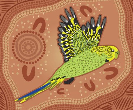 Green Flying Australian Parakeet Art Illustration