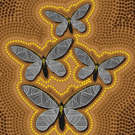 Dot art aboriginal background with butterfly