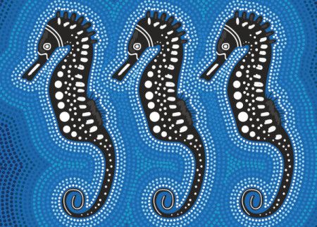 Aboriginal dot art design with seahorse