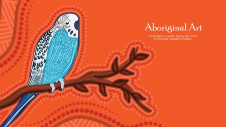 Aboriginal dot art poster design with blue budgie