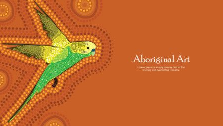 Aboriginal dot art banner design with green budgie