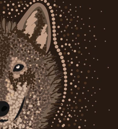 Wolf art in aboriginal dot style