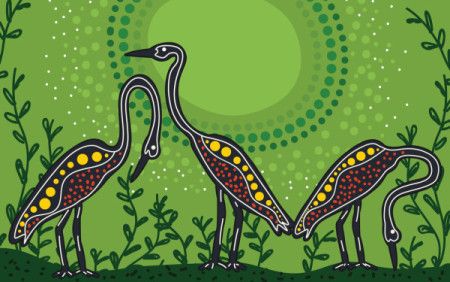 Aboriginal dot heron art illustration